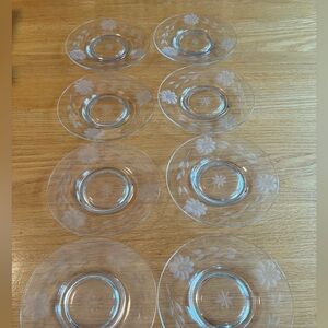 Set of 8 Vintage WJ Hughes Cut "Corn Flower" Crystal Glass Side or Salad Plates
